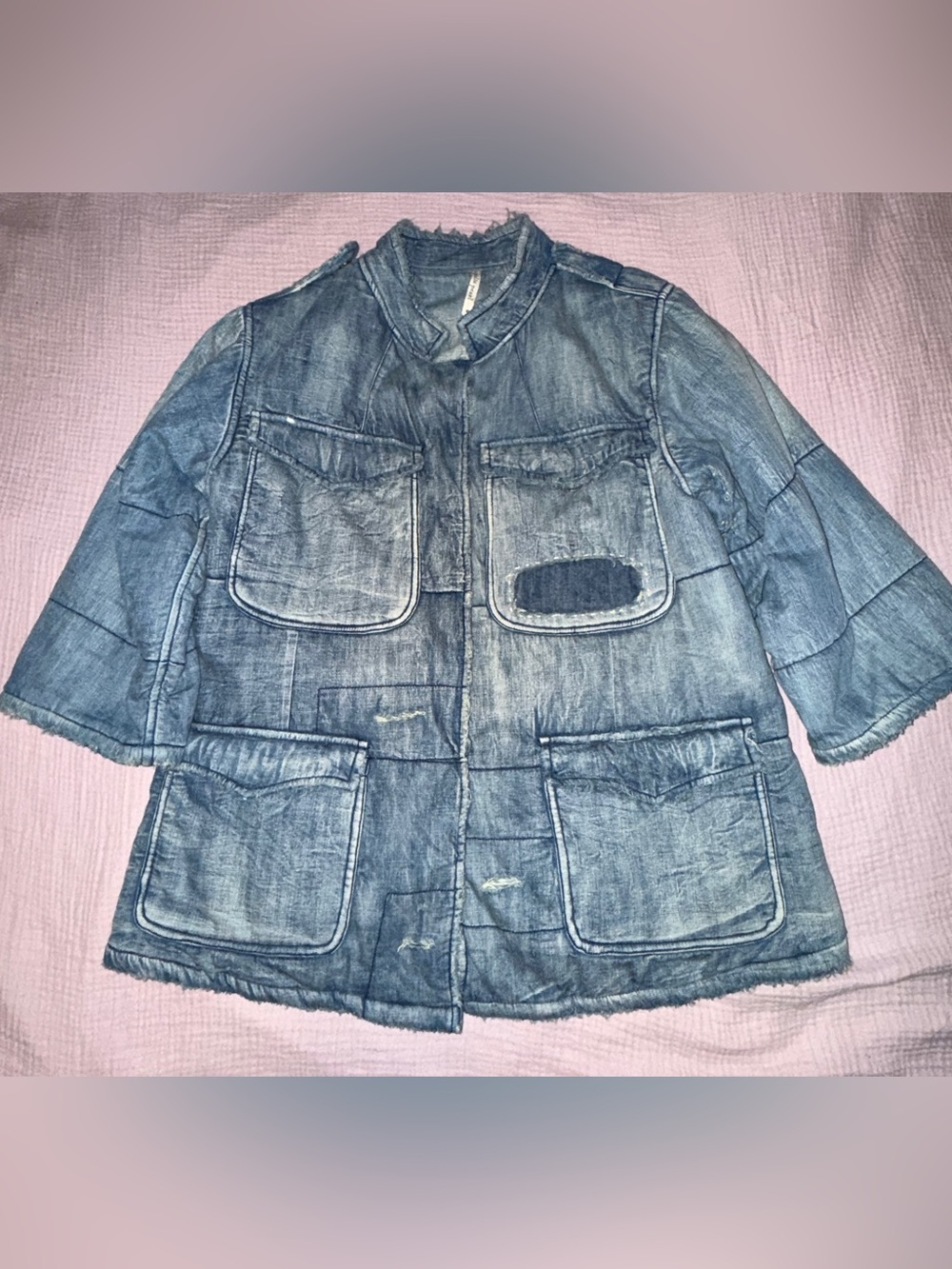 Magnolia Pearl Love Militia patchwork denim puff jacket Washed Indigo